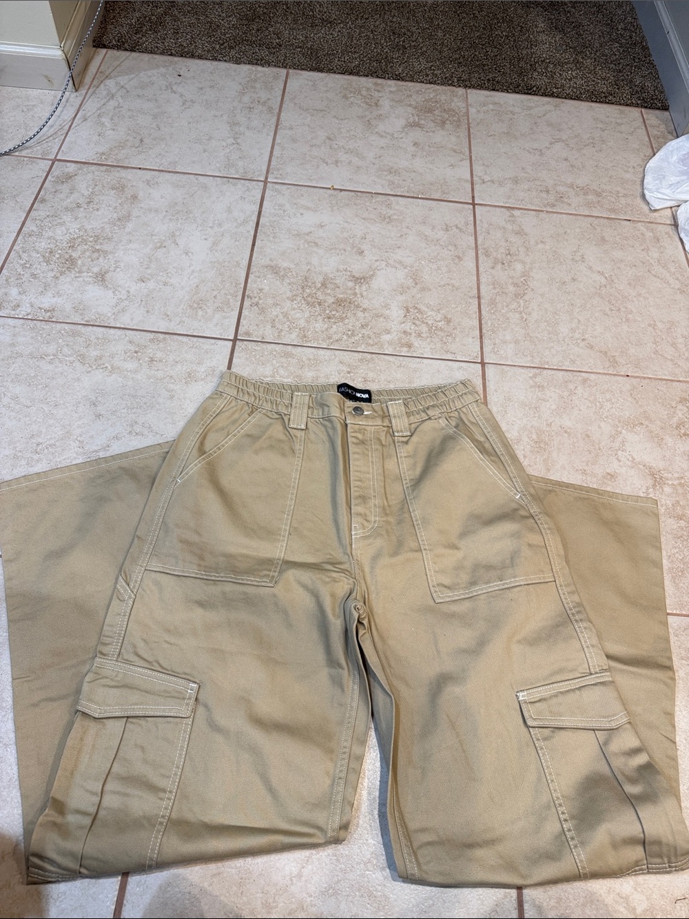 Fashion Nova Khaki Cargo Pants with Elastic Waist